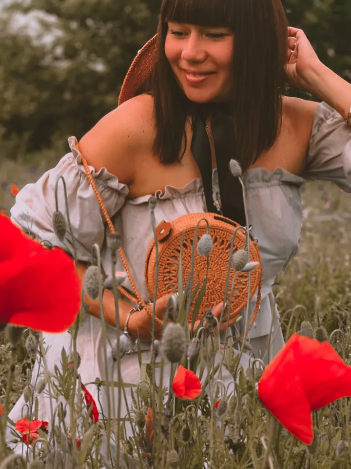 Crochet bag round with raffia yarn pattern PDF, digital instant download