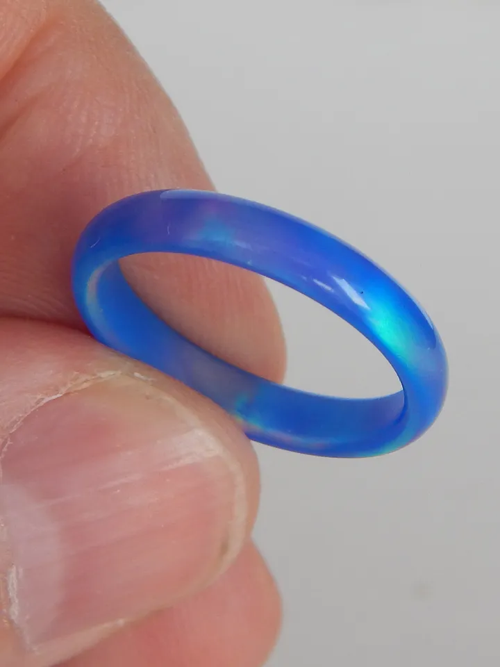 Blue narrow opal ring. Solid opal ring. Synthetic opal ring. Ring as a gift.