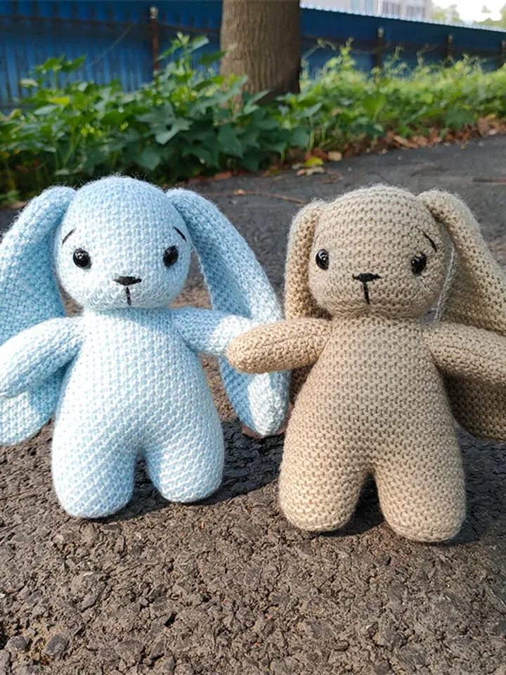 Handmade Knitted Baby Bunny Plush Toy – Adorable Crochet Rabbit Doll (15 cm)
