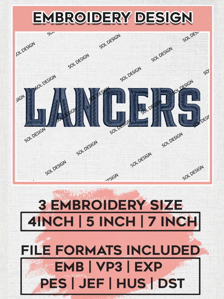 NCAA Lancers Team Writing Logo Embroidery Design Files, NCAA Longwood Lancers Machine Embroidery, NCAA Teams, 3 sizes, NCAA Machine embroidery designs, Digital Download