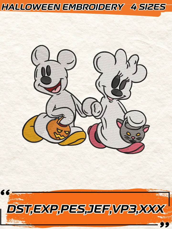 Mickey Minnie Ghost Halloween Embroidery Design, Disney Halloween Embroidery Design,4 Sizes, Digital Download