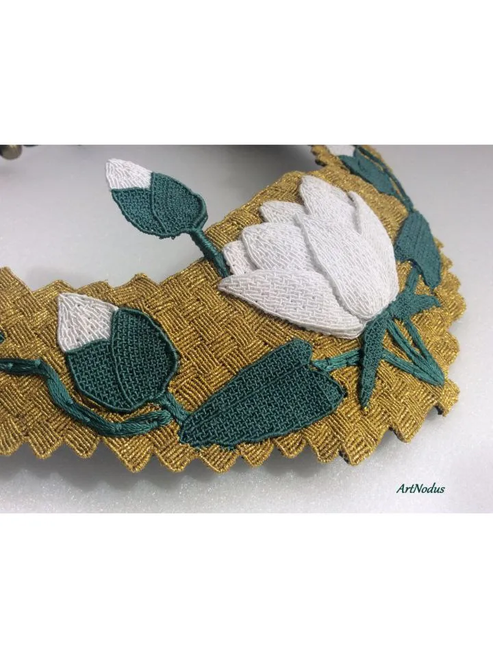 Art Nouveau Lily Mosaic Macrame Necklace