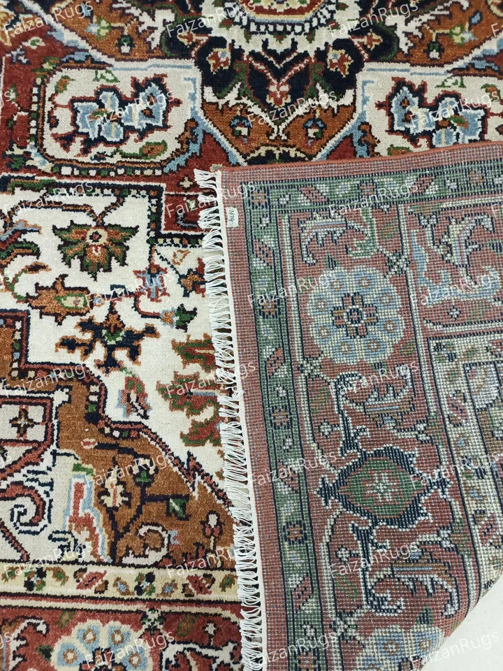 9x12 Antique Serapi Rug Hand Knotted Heriz Rug Handmade Soft Wool Rug Red and Blue Area Rug Living Bedroom Hall Custom Rug 8x10 10x14 12x15.