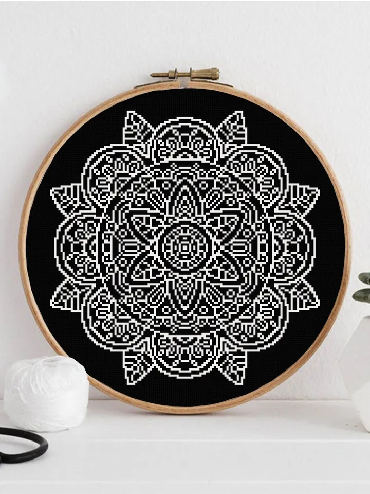Easy mandala cross stitch pattern download PDF Monochrome cross stitch chart Modern mandala ornament digital PDF Mandala embroidery PDF #M86