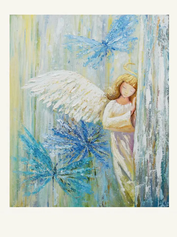 Angel oil Painting Original Art Fairytale Artwork | Butterflyes Art Angel Wings wall art