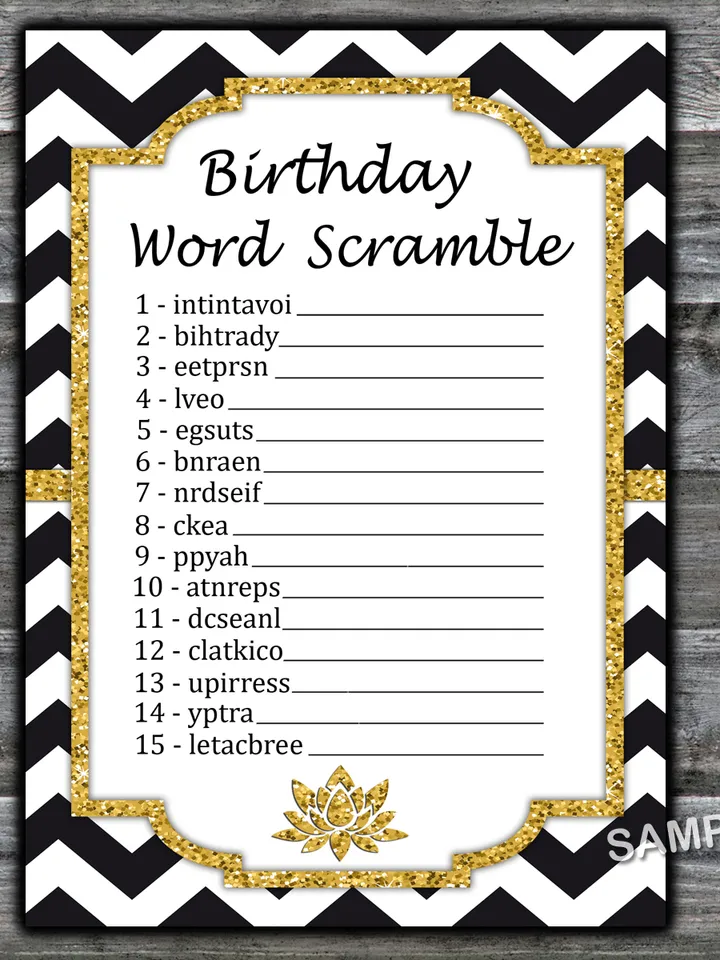 Black White Chevron Birthday Word Scramble Game,Adult Birthday party game-fun games for her-Instant download