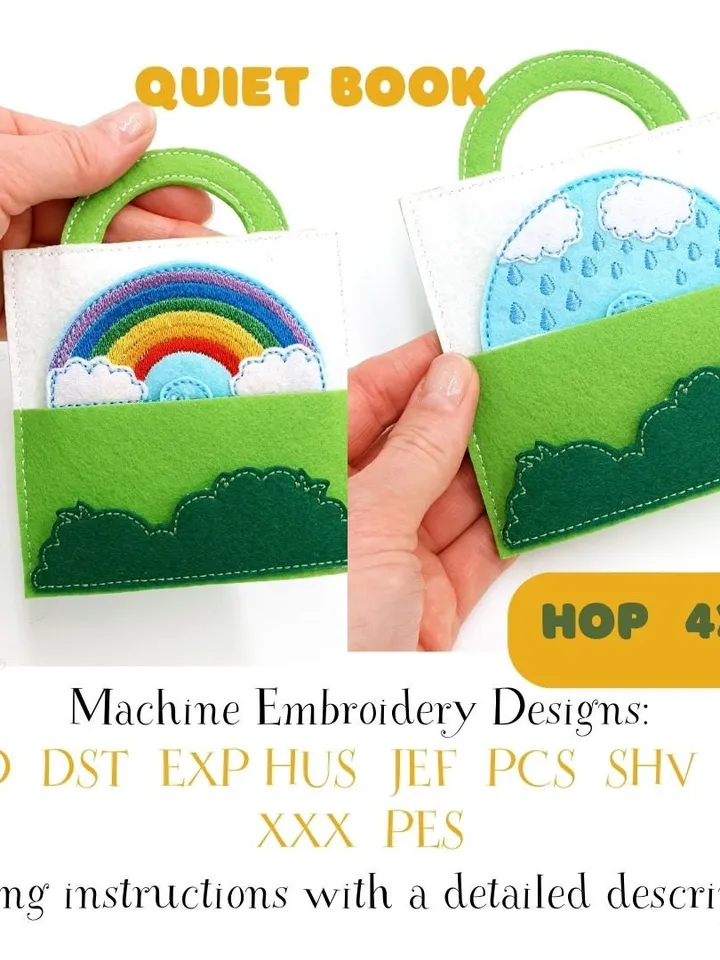 Weather Quiet Book Page ITH Embroidery Design, Rain & Rainbow Wheel Felt Activity Page, Learning Toy Pattern 4x4 Hoop
