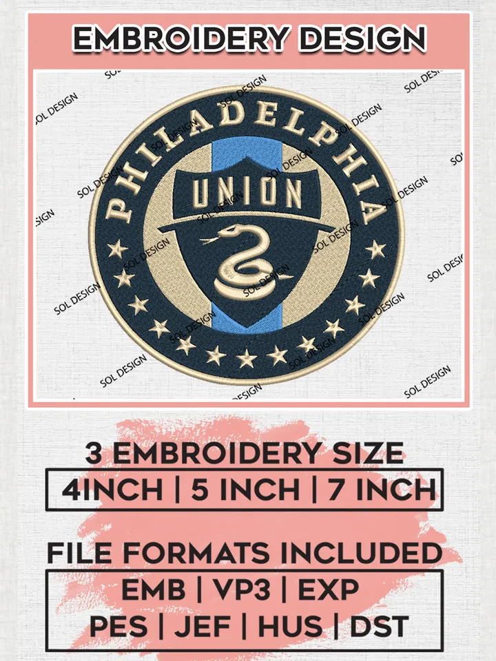 Philadelphia Union Logo Embroidery Designs, MLS Embroidery files, Union MLS Teams, Football, Digital Download