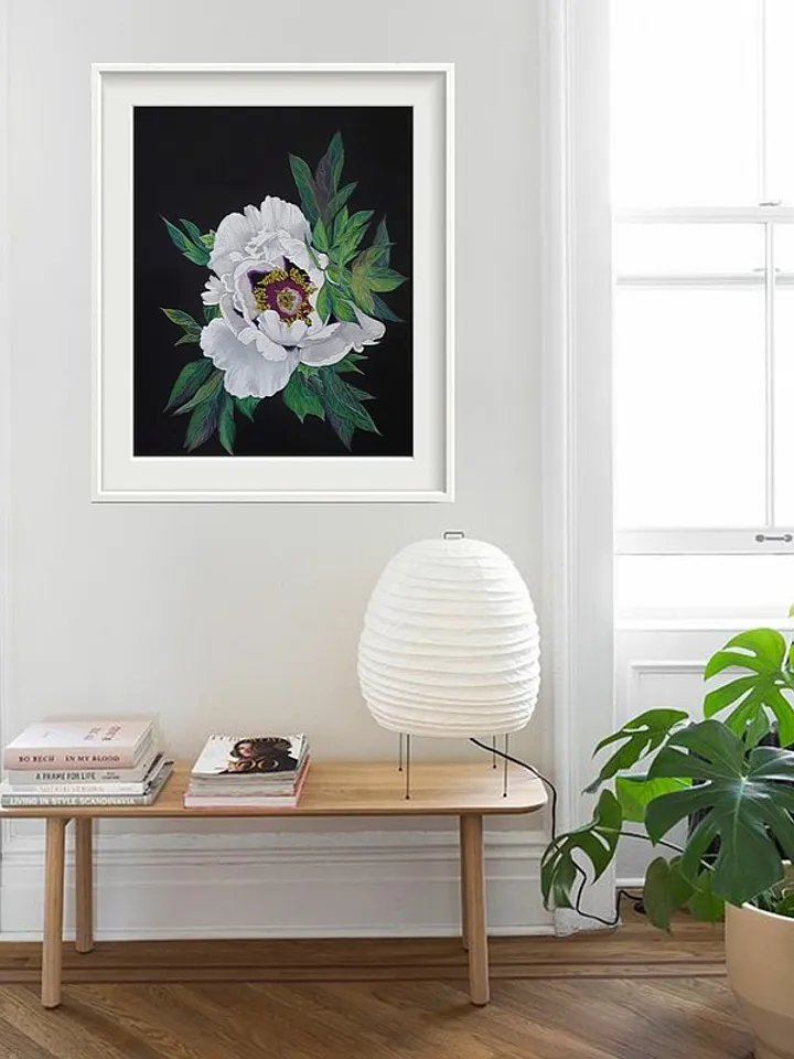 White Peony Painting Flower Original Art Floral Wall Art Soft Pastel Painting