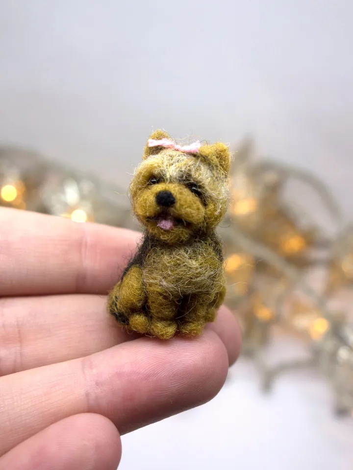 Tiny needle felted Yorkshire terrier, yorkie dog miniature, made to order
