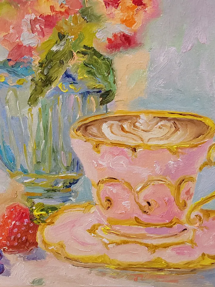 "Cup of coffee" oil painting on canvas 20x25cm (8x10inch)