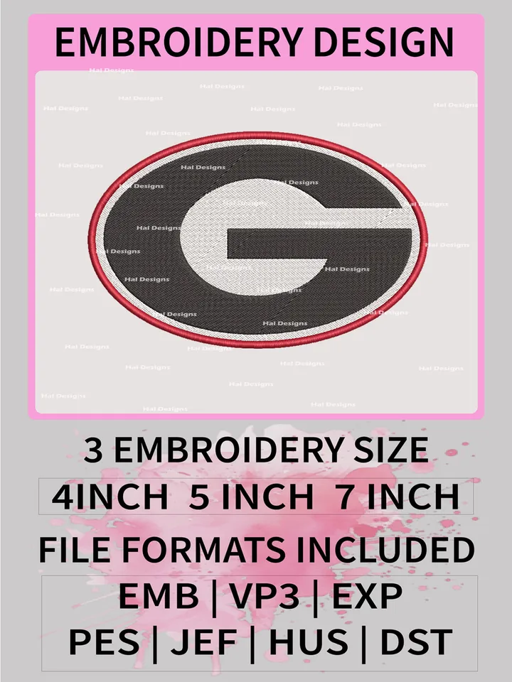 NCAA Georgia Bulldogs Embroidery File, 3 Sizes, 6 Formats, NCAA Machine Embroidery Design, NCAA Logo, NCAA Teams
