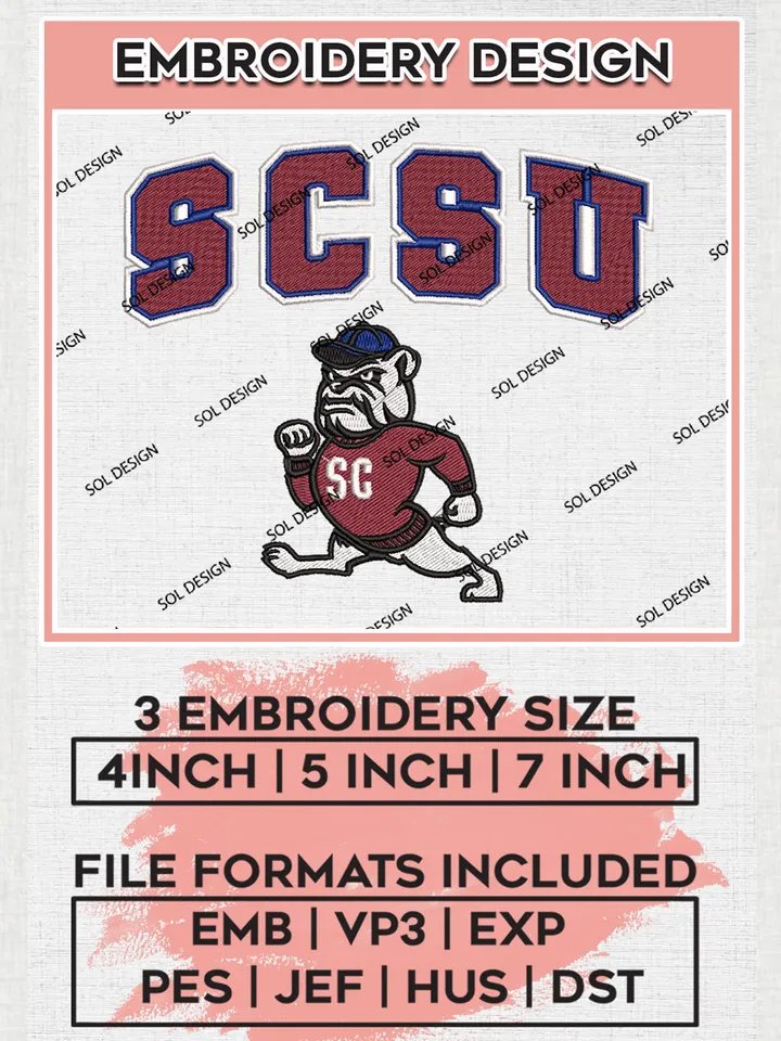 SCSU Bulldogs NCAA Team Logo embroidery designs, NCAA South Carolina State Bulldogs Logo Machine embroidery designs, NCAA Team Logo embroidery designs, NCAA Game Day Machine embroidery designs, Digital Download