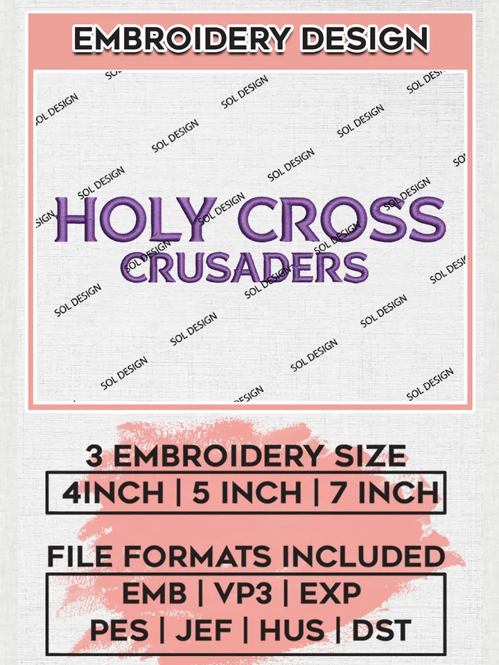 NCAA Holy Cross Crusaders College Team Writing Logo Embroidery Design Files, NCAA Holy Cross Crusaders Machine Embroidery, NCAA Teams, 3 sizes, NCAA Machine embroidery designs, Digital Download