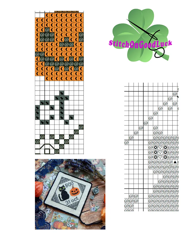 Black cat and Pumpkin Halloween cross stitch pattern