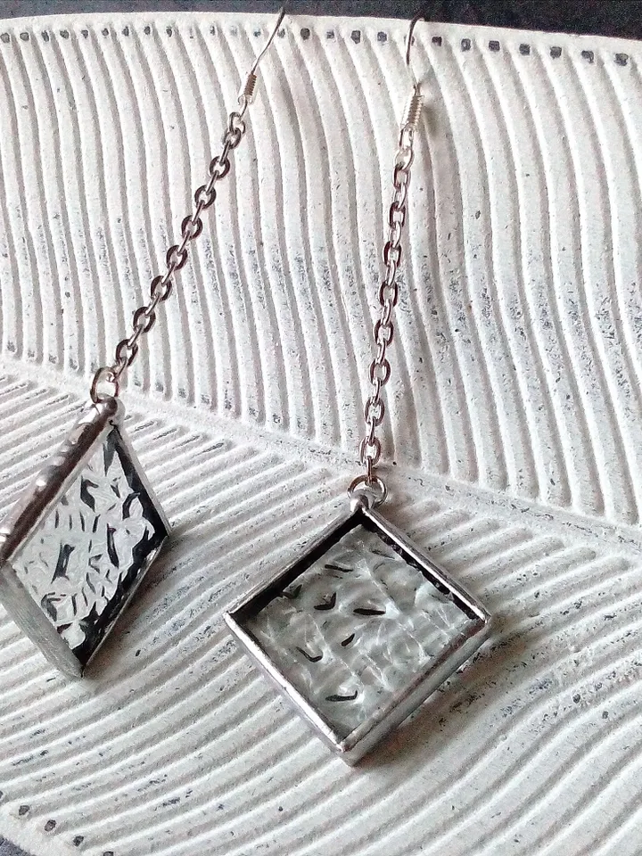 Simple stained glass clear earrings, cute squar geomentic earrings