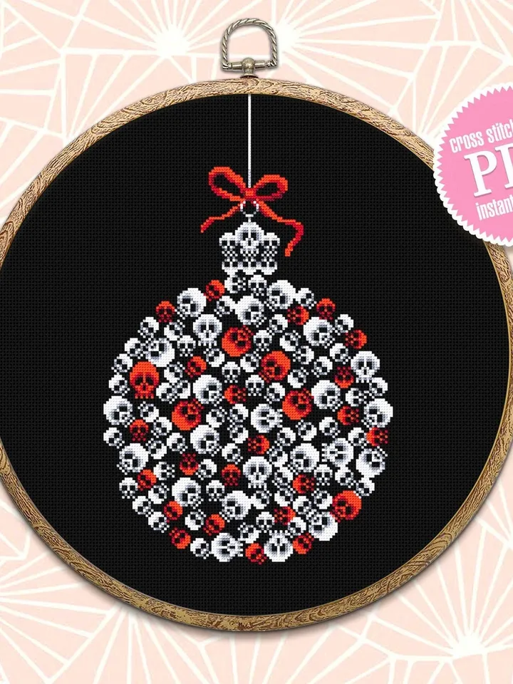 Horror Christmas ball cross stitch pattern download PDF, Halloween Christmas pattern digital PDF, Gothic ornament cross stitch chart #N81