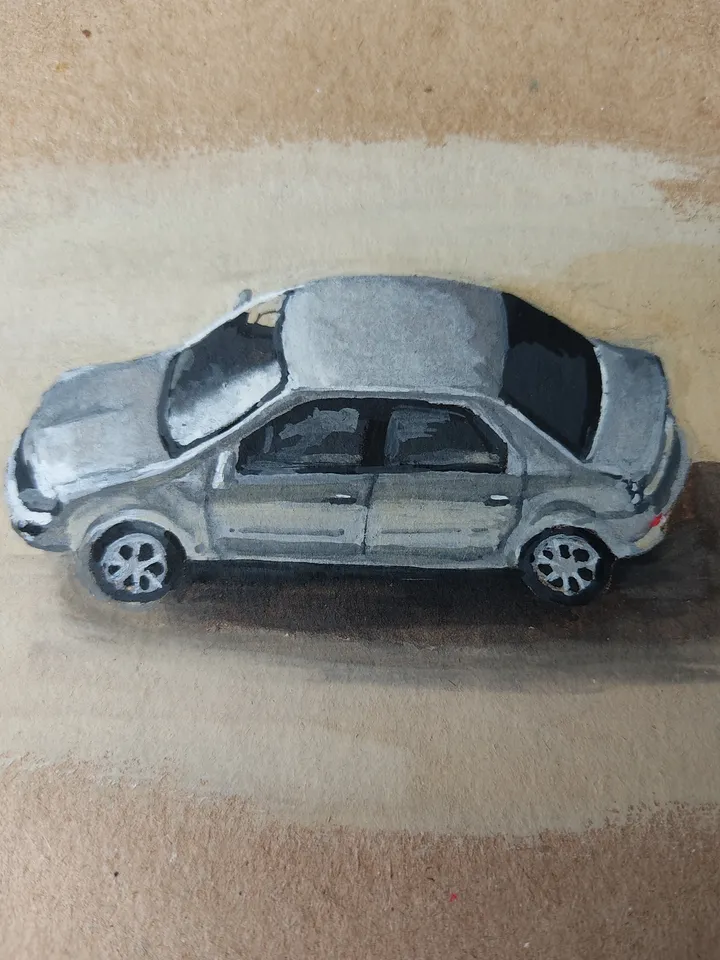 Toy Car. Original gouache painting.