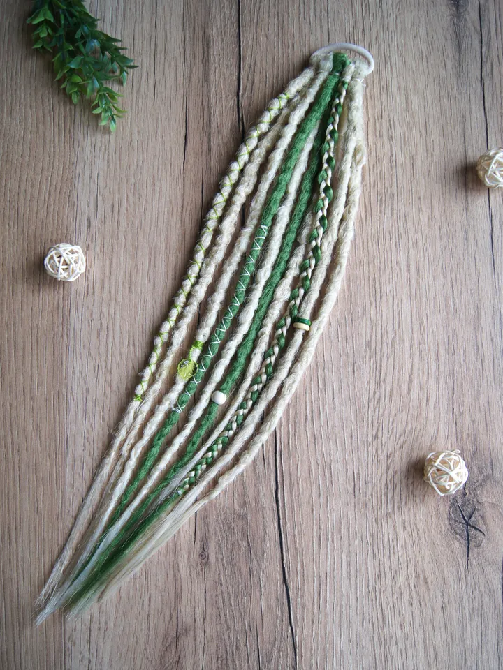 Dreads on Hairband Green Blonde Ponytail Synthetic Dreadlock Extensions Braided Boho Hair Festival Hippie Hair Accessory