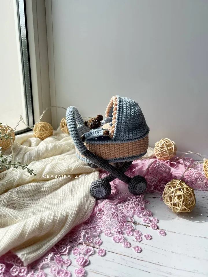 PDF Crochet Pattern Baby Doll in a Baby Carriage, Amigurumi baby doll pattern, Crochet Carriage, Crochet Stroller, Cute teddy bear