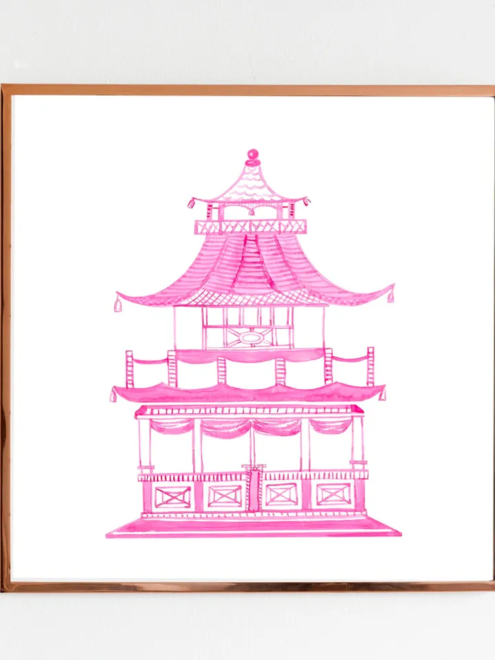 Pink Pagoda Watercolor Painting Chinoiserie Asian Wall Art Poster Pagoda Print Set Of 3 Watercolor Painting Chinoiserie Painting Art Print