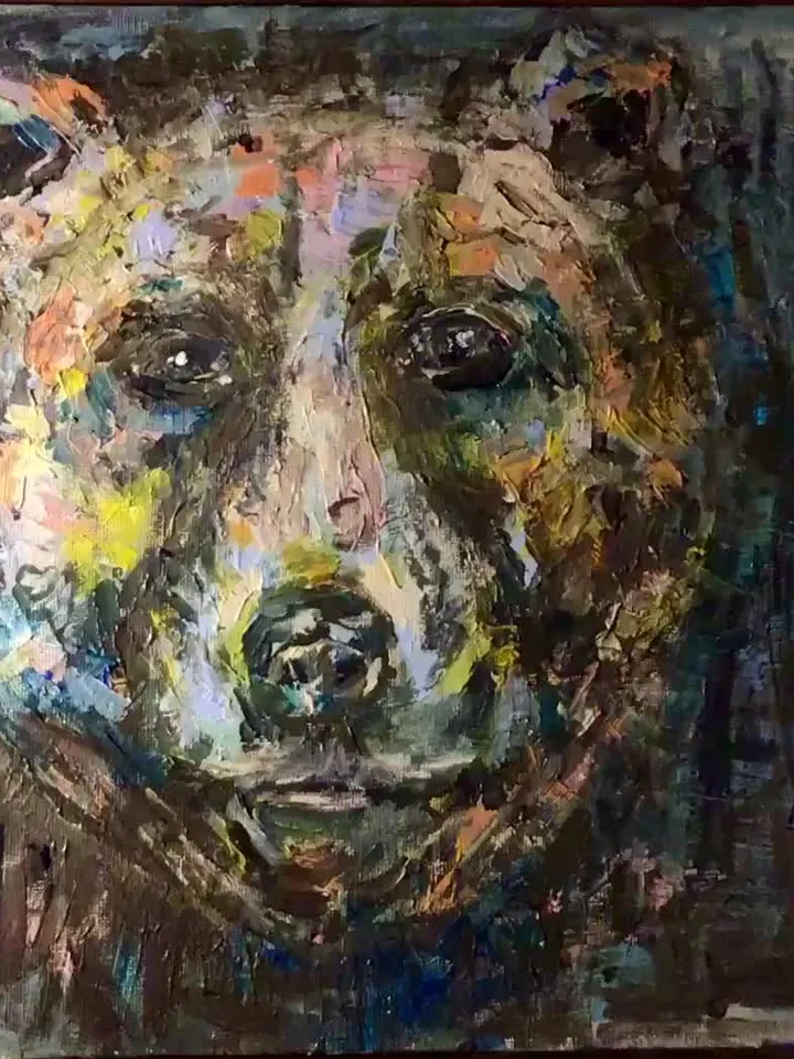 Bear original acrylic painting on canvas board,kids room decoration,funny animals mix media painting,animals painting.