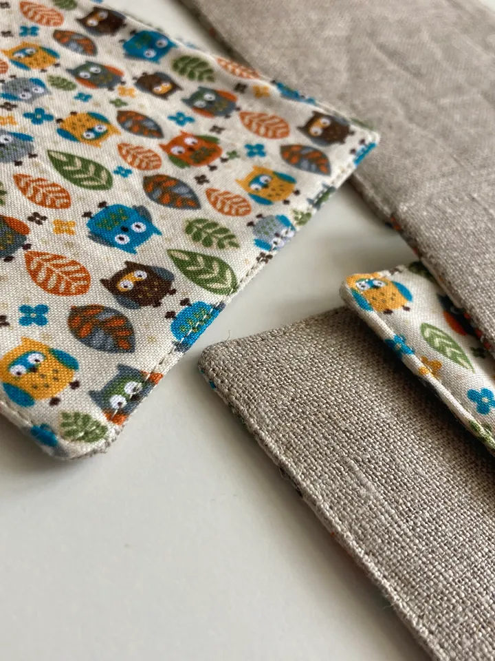 Owl coaster Set of 6 Linen-cotton coasters 4.5'' x 4.5''
