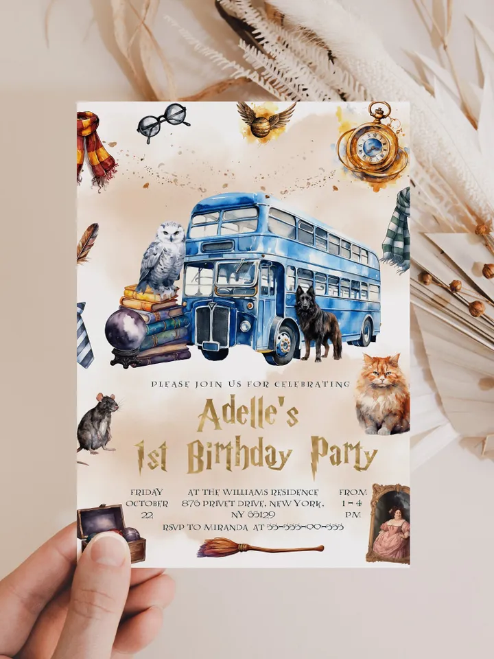 The Chosen One Invitation; Wizard Birthday Party; Magic School 1st Birthday Invitation Template; Editable Wizarding World Invitation;