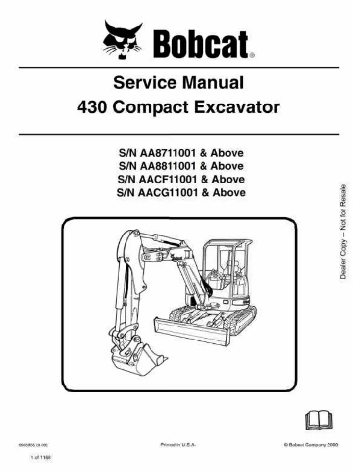 BOBCAT 430 COMPACT EXCAVATOR SERVICE REPAIR SHOP MANUAL