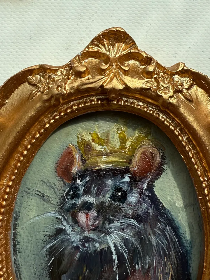 Set of 2 Royal Rats Oil Paintings Original In Vintage Style Frame Small Framed Dark Academia Painting Art Rat Portrait Mice Art Set of 2 Artworks
