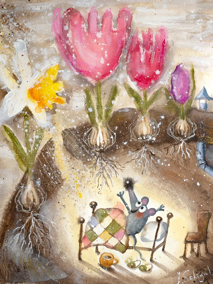 27×34cm Artwork by Julia Schigal "It's Time To Wake Up" - watercolor, gouache, pastel