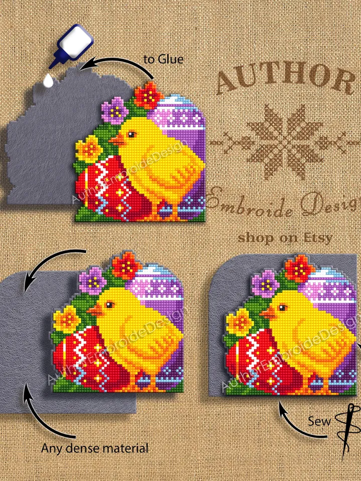Easter Corner bookmark cross stitch pattern PDF download Easter chick cross stitch chart, Spring bookmark pattern digital, Easter eggs #B405