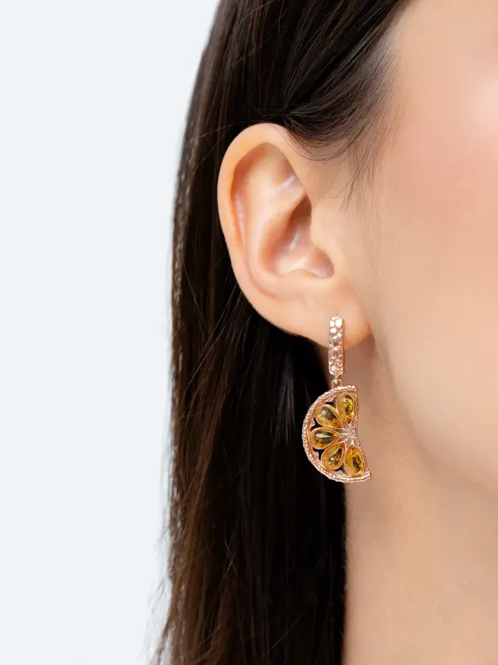 Jewelry earrings Lemons with natural lemon amber made of 925 silver