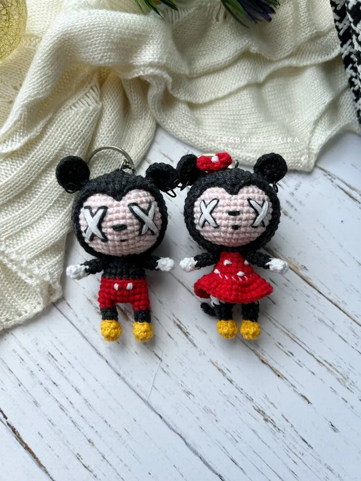 PDF Crochet SET Goth Mickey Mouse & Minnie Mouse Pattern Amigurumi Mickey pattern Crochet Cute Voodoo Amigurumi Mouse doll Keychain pattern