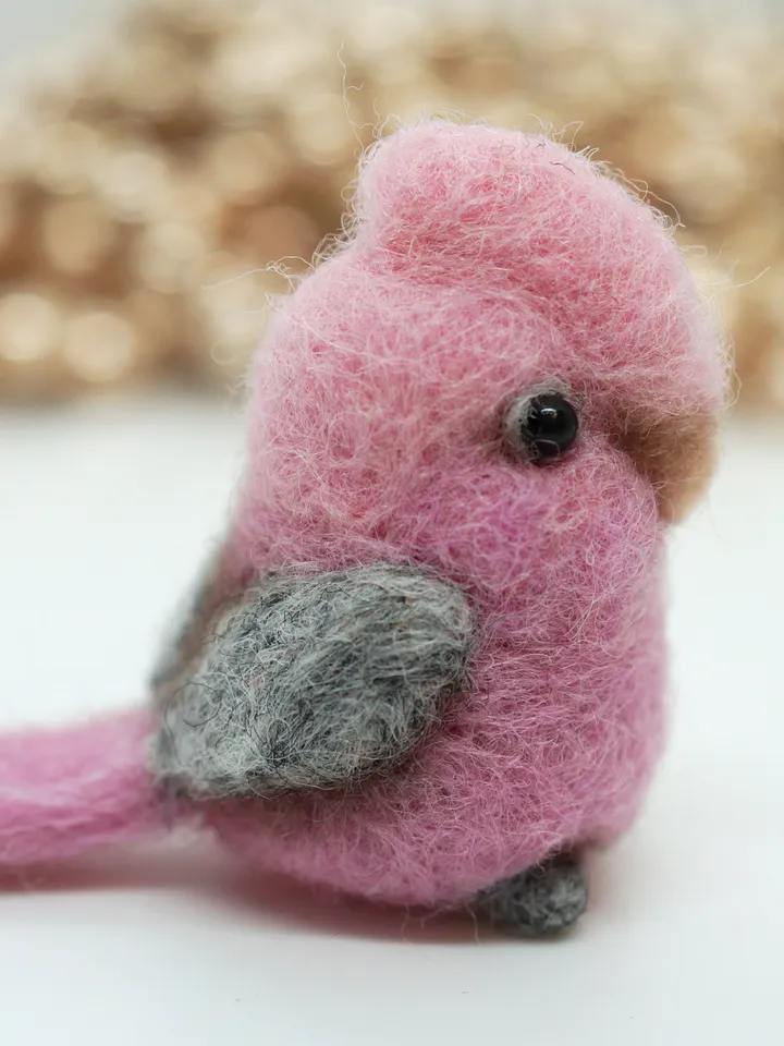 Miniature needle felted galah, cute bird, needle felted cockatoo, pink cockatoo, made to order