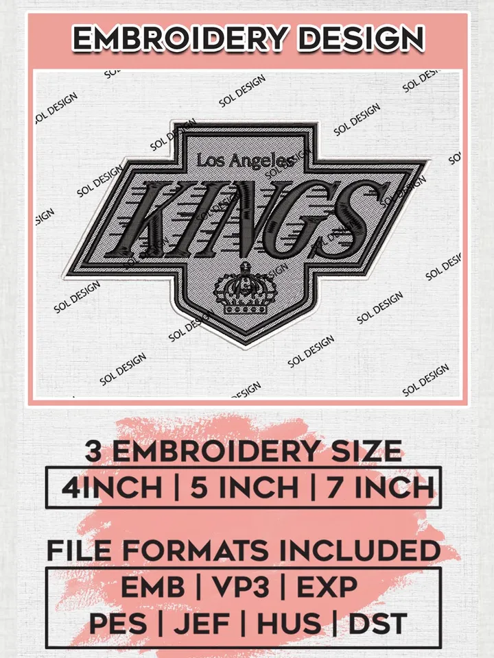 NHL Los Angeles Kings Logo Embroidery Files, NHL Los Angeles Kings Machine Embroidery Designs, NHL Embroidery Designs, NHL Machine Embroidery Designs, Digital Download