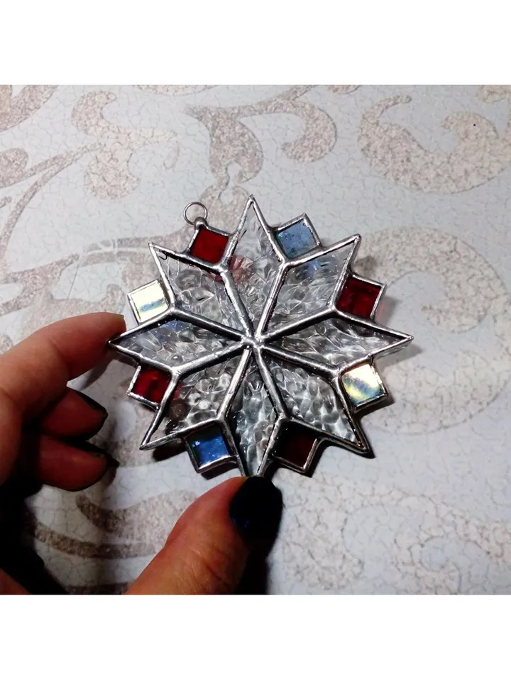 Christmas decorations, snowflake suncatcher, christmas tree star, new year tree toy, hygge christmas