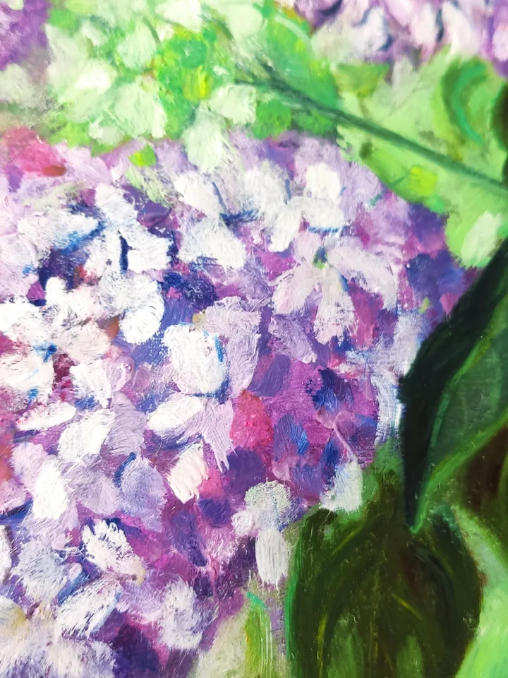 Hydrangea oil on cardboard purple flowers miniatures