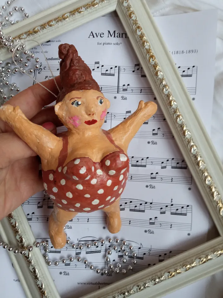 Whimsical Flying Woman Ornament - Unique Handmade Decor or Fanny Gift. Christmas tree toy. Spun cotton doll Holidays gifts