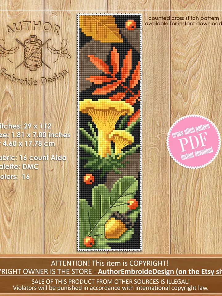 Mushroom bookmark set cross stitch pattern PDF download Magic mushroom cross stitch chart, Fall embroidery PDF Boletus, Morel, Amanita #B166
