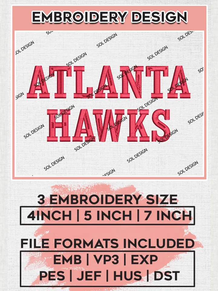 NBA Atlanta Hawks Wordmark Logo Embroidery Designs, Atlanta Hawks Embroidery Design Files, NBA Logo Machine Embroidery, NBA Embroidery Design, Digital Download