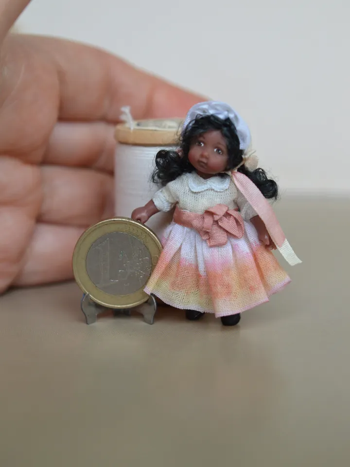 Miniature doll in 24th scales. Handmade doll toy. Miniature for dollhouse.