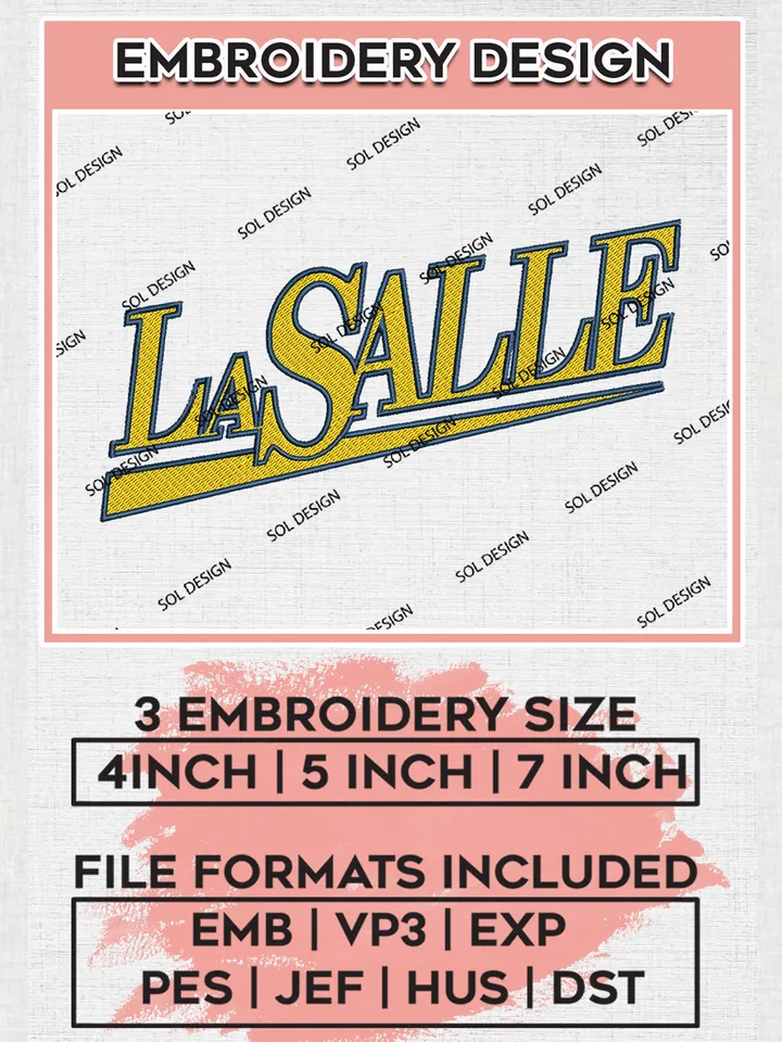 NCAA La Salle Team Wordmark Logo Embroidery Design Files, NCAA La Salle Explorers Machine Embroidery, NCAA Teams, 3 sizes, NCAA Machine embroidery designs, Digital Download