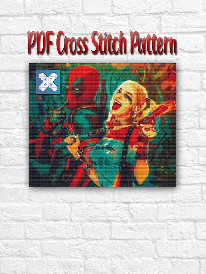 Harley Quinn Cross Stitch Pattern / Deadpool PDF Cross Stitch Chart / The Suicide Squad / Joker Cross Stitch Pattern