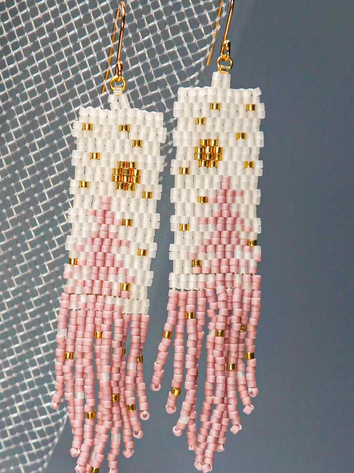 Trees-Patterned lilac Japanese Bead and sterling Silver Earrings: A Fusion of Elegance and Nature