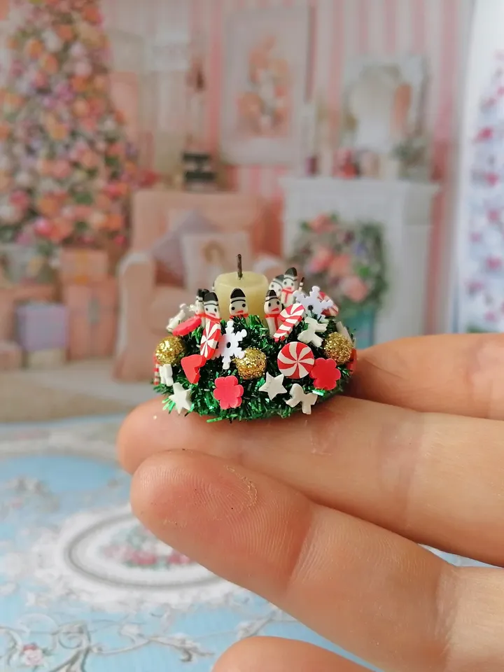 Christmas candlestick for a dollhouse. 1:12. Dollhouse miniature.