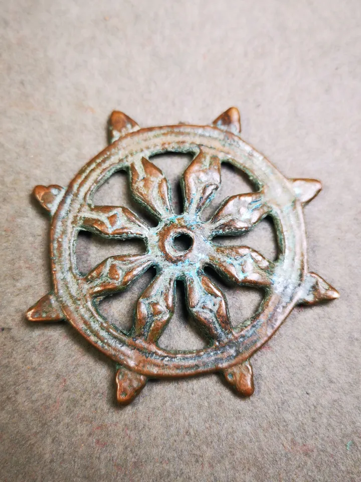 Gandhanra Vintage Tibetan Buddhist Amulet,Prayer Wheel,Lucky Wheel,Dharma Chakra,57mm