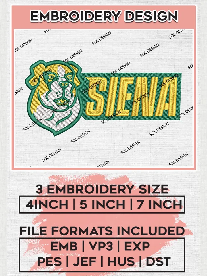 Siena NCAA Team Mascot Logo Embroidery Design Files, NCAA Siena Saints Machine Embroidery, NCAA Teams, 3 sizes, NCAA Machine embroidery designs, Digital Download