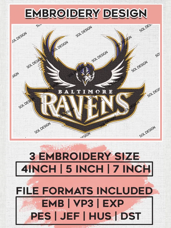 NFL Baltimore Ravens Logo Embroidery Designs, NFL Ravens, NFL Embroidery Designs, NFL Baltimore Ravens Machine Embroidery Design, Digital Download