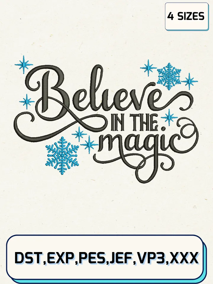 Believe In The Magic Embroidery Design Files,Christmas Embroidery Designs,Machine Embroidery Files,4 Sizes